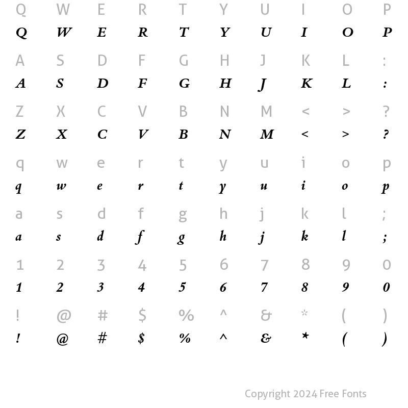 Character Map of Bembo Book MT Std Bold Italic