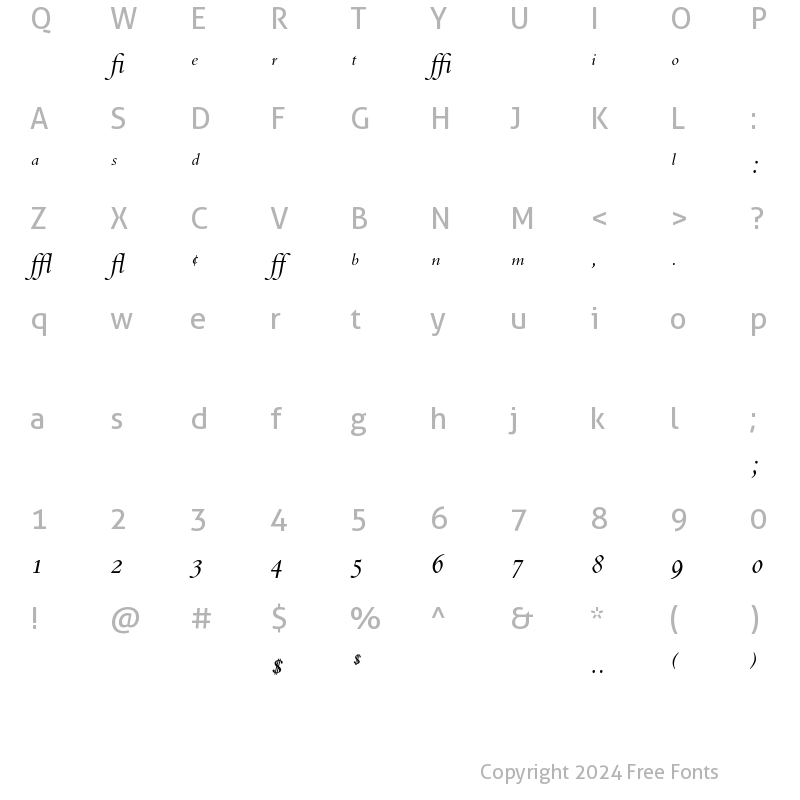 Character Map of Bembo Expert Italic