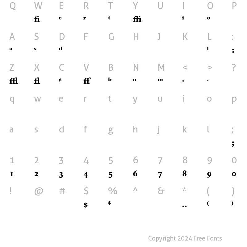 Character Map of Bembo Extra Expert Bold