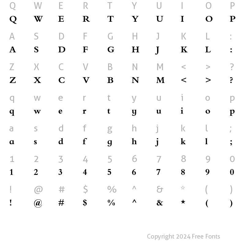 Character Map of Bembo Infant MT Std Bold