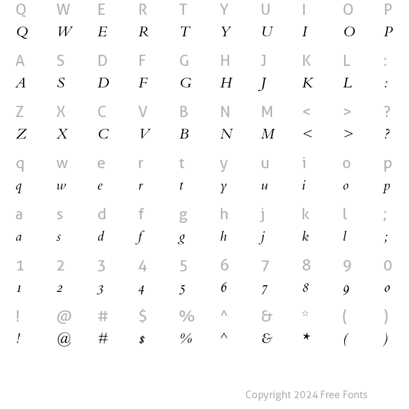 Character Map of Bembo Italic OsF