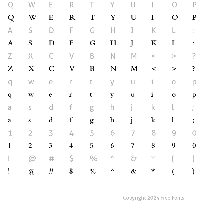 Character Map of Bembo MT SemiBold SemiBold