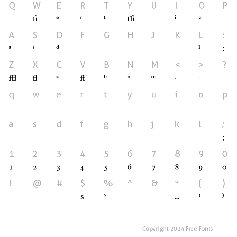 Character Map of Bembo Semibold Expert Regular