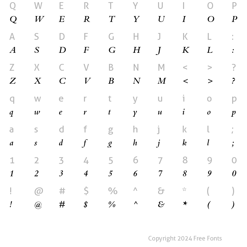 Character Map of Bembo Semibold Italic