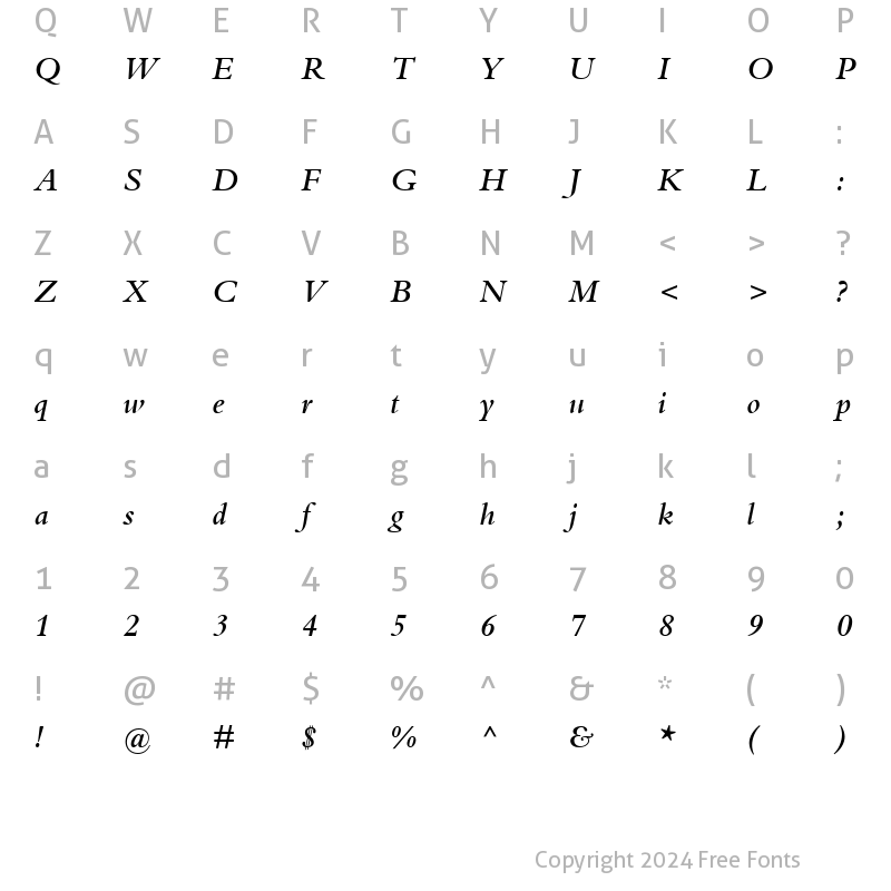 Character Map of Bembo-SemiBold Semi BoldItalic