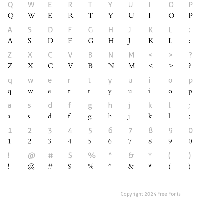 Character Map of Bembo Std Regular