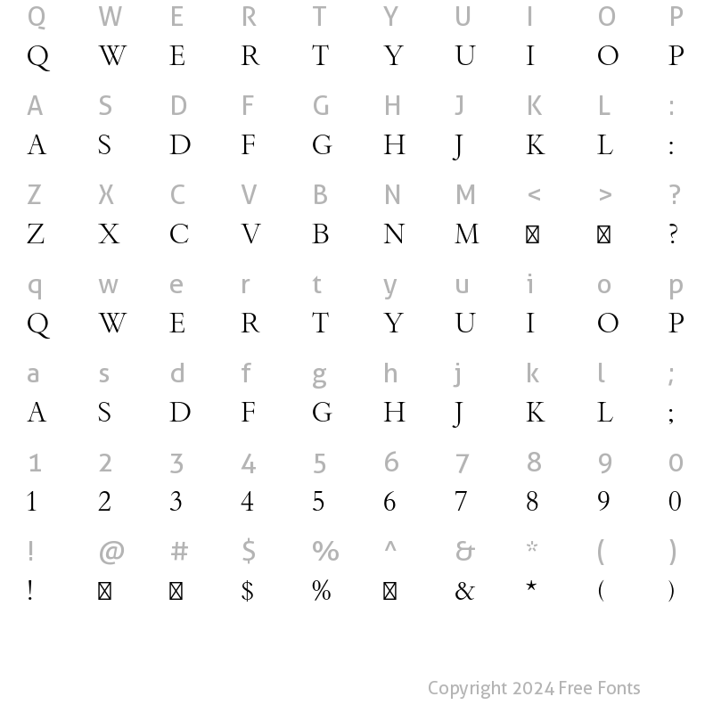 Character Map of Bembo Titling MT Std Regular