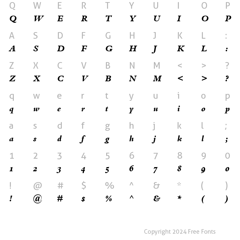 Character Map of BemboOldstyleFigures-ExtraBold Extra BoldItalic