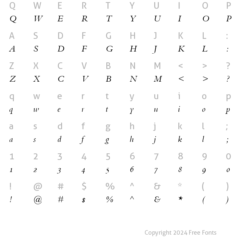 Character Map of BemboOldstyleFigures RomanItalic