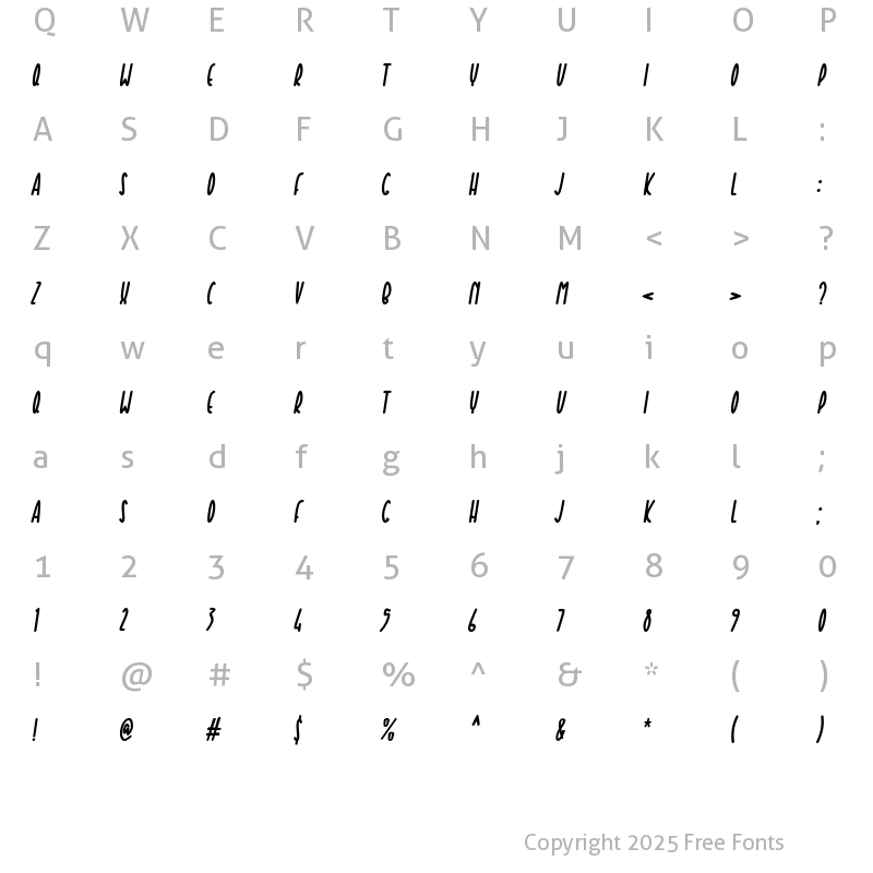 Character Map of Ben Kidoz Italic