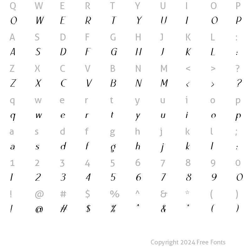 Character Map of Ben Light Italic
