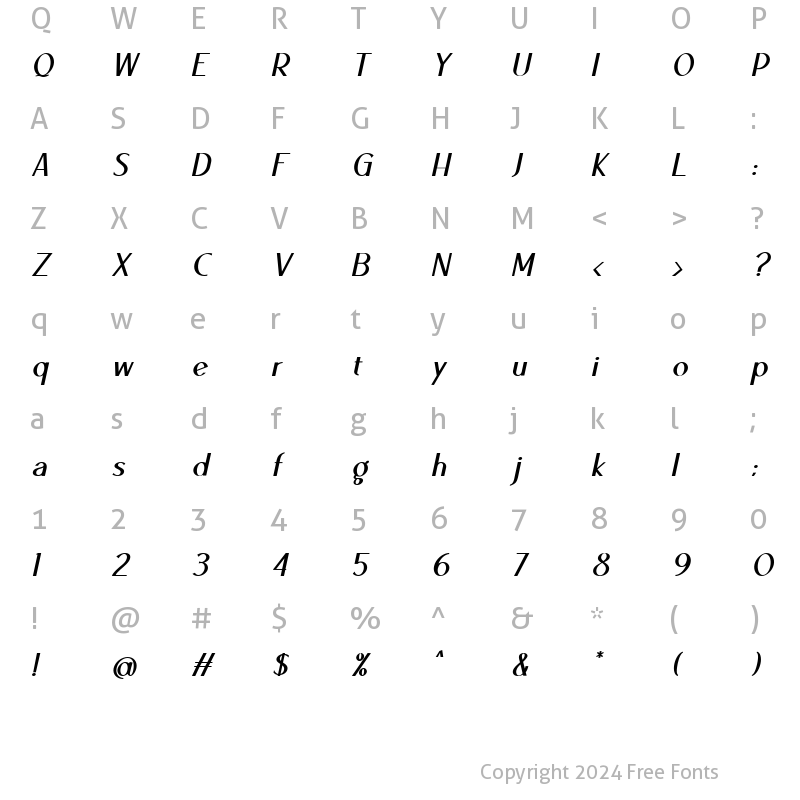 Character Map of Ben Semi Bold Italic