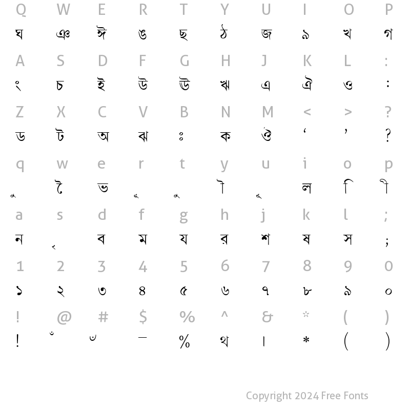 Character Map of BengaliDhakaSSK Regular