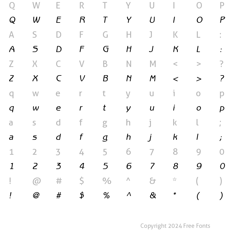 Character Map of BenguiatGothic MediumOblique