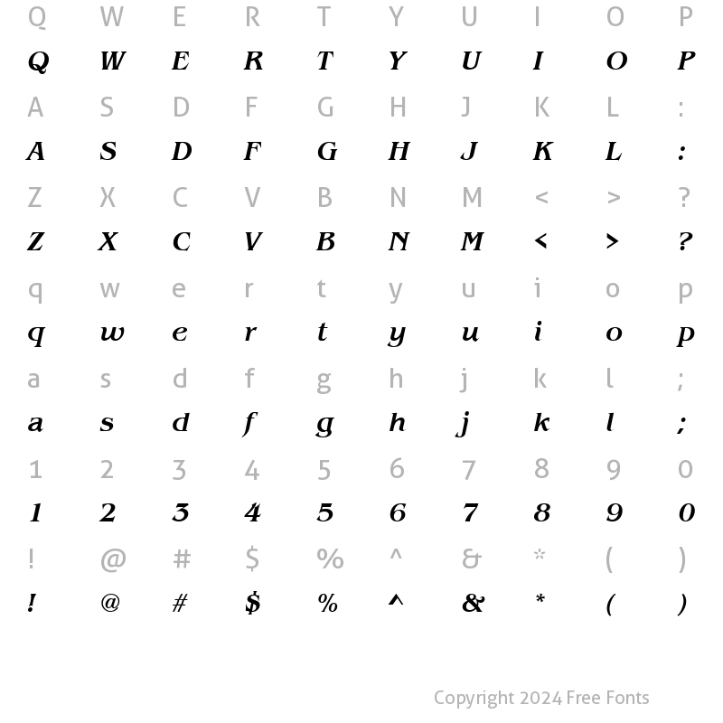 Character Map of Benjamin Bold Italic