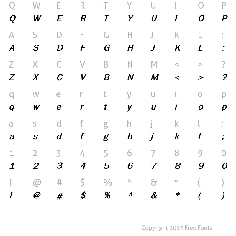 Character Map of Benjamin Gothic Bold Italic