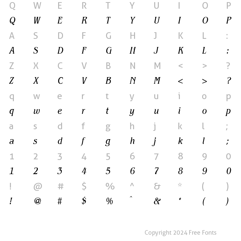 Character Map of BenjaminCond RegularItalic