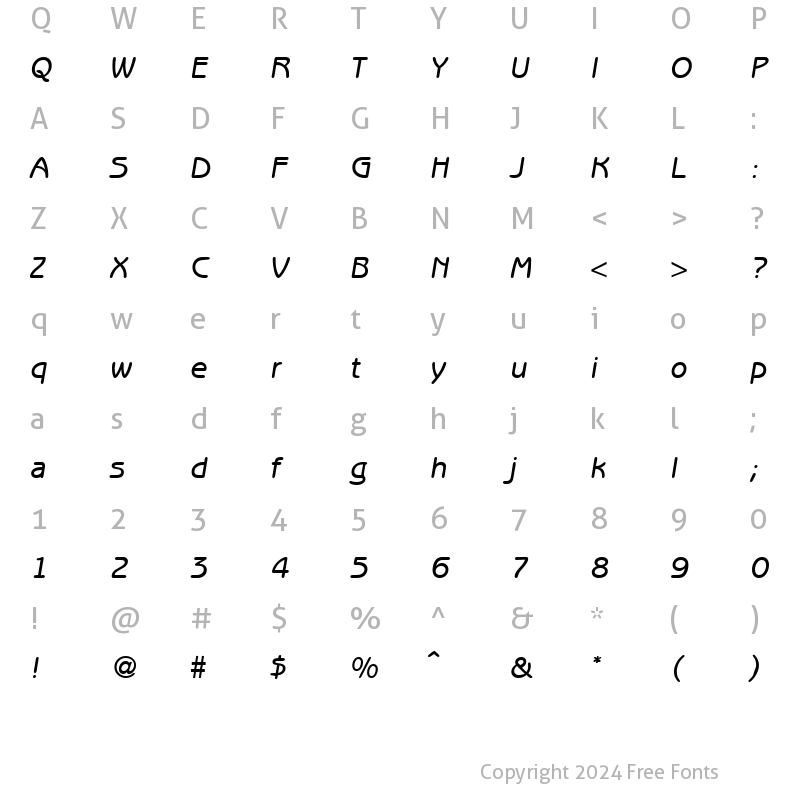 Character Map of BenjaminSansMedium RegularItalic