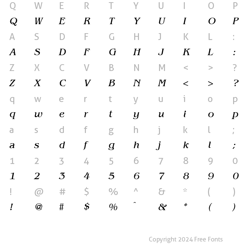 Character Map of BenjaminSerif RegularItalic