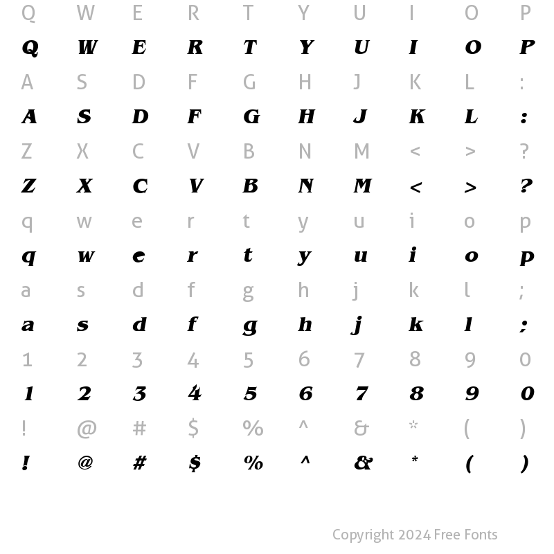 Character Map of Benquad Bold-Oblique