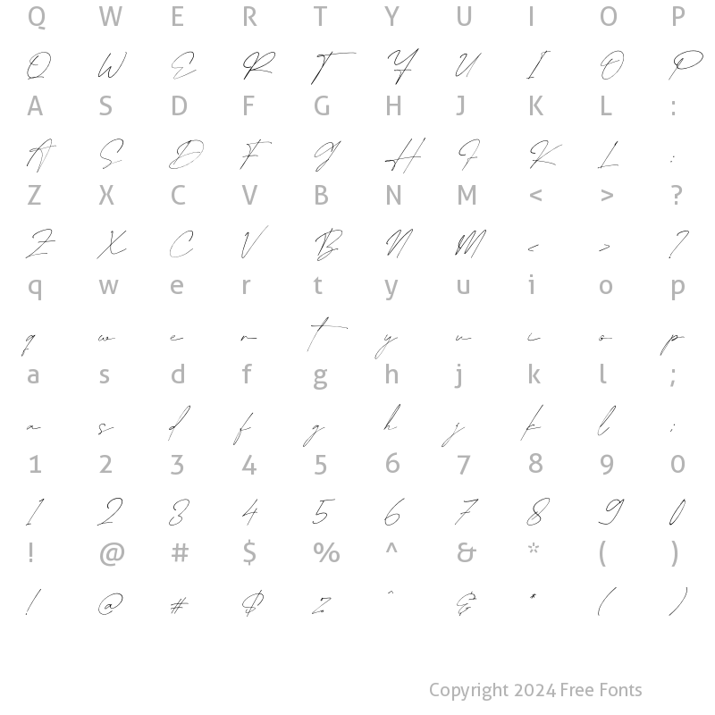 Character Map of Bentila Signate Italic