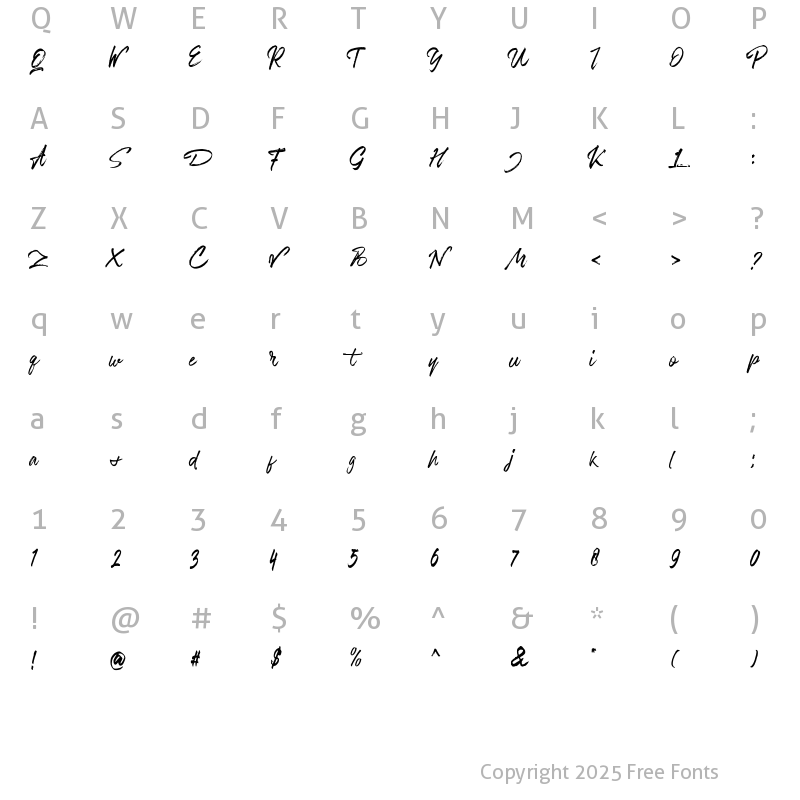 Character Map of Bentley Script Italic