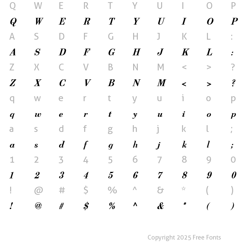 Character Map of Berenis ADF Pro BoldItalic