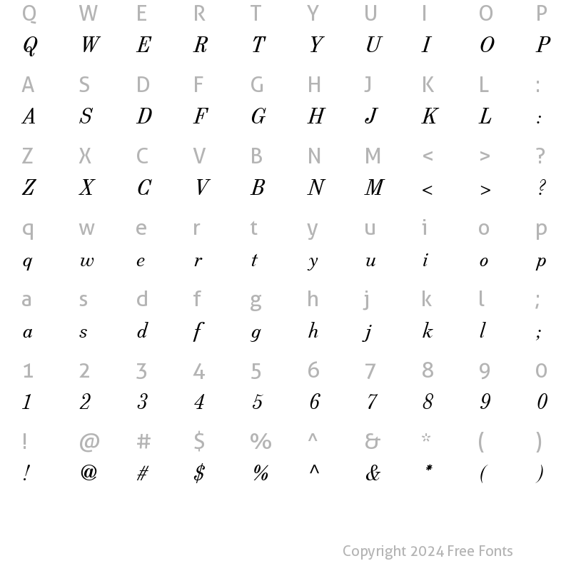 Character Map of Berenis ADF Pro Italic