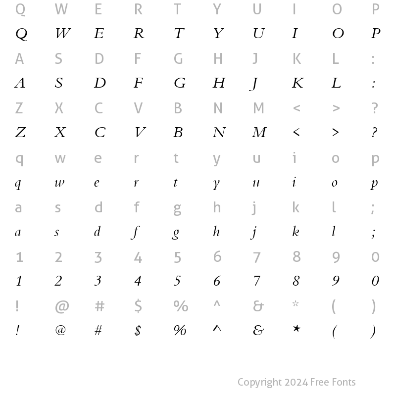 Character Map of Bergamo Italic