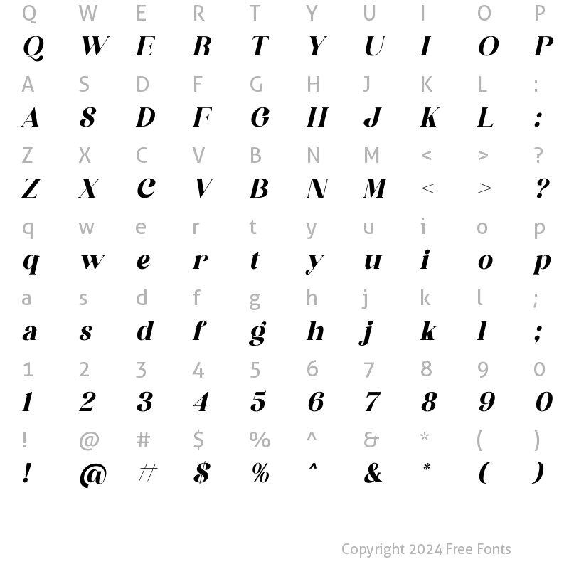 Character Map of Bergante Italic