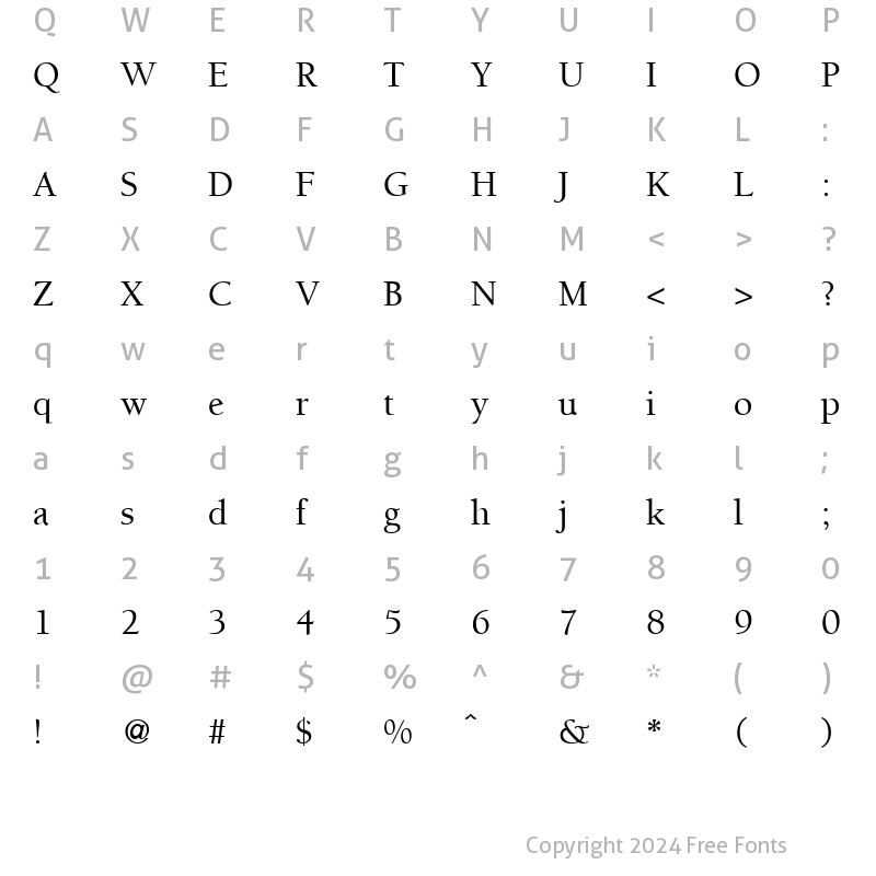 Character Map of BergmannOldStyleMedium Regular