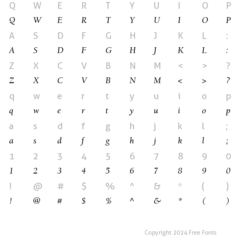 Character Map of Berkeley LT Italic