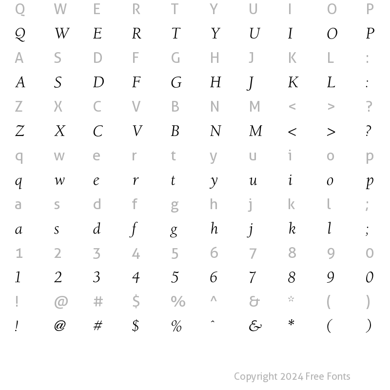 Character Map of Berkeley OldstyleBook Italic