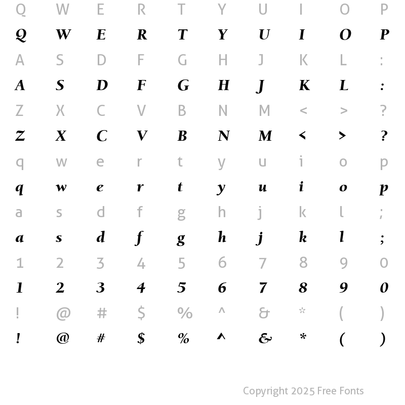 Character Map of BerkeleyOldStyItcTEEBla Italic