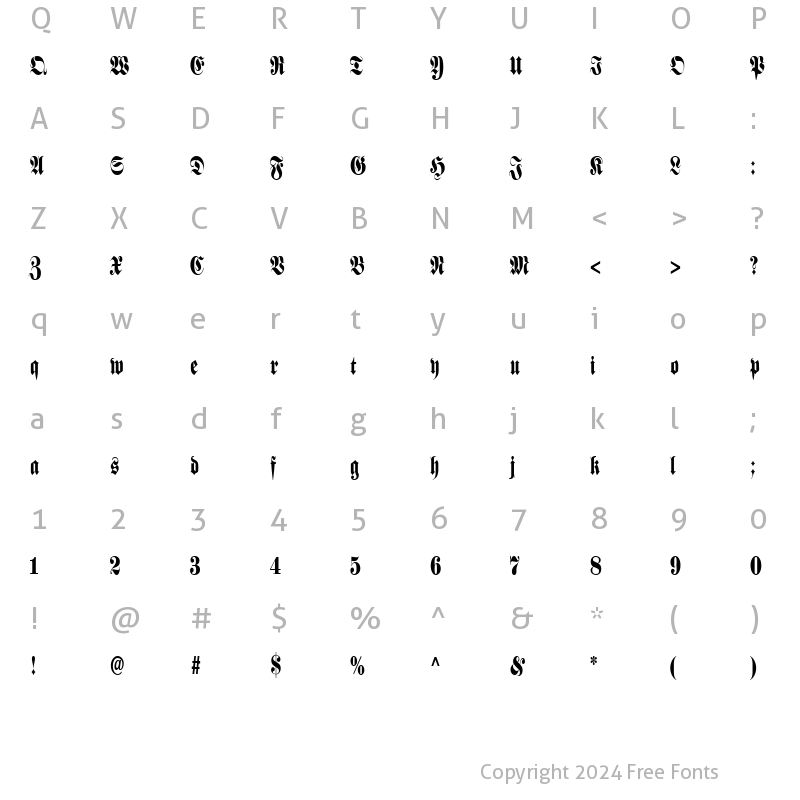 Character Map of Berliner Condensed Regular