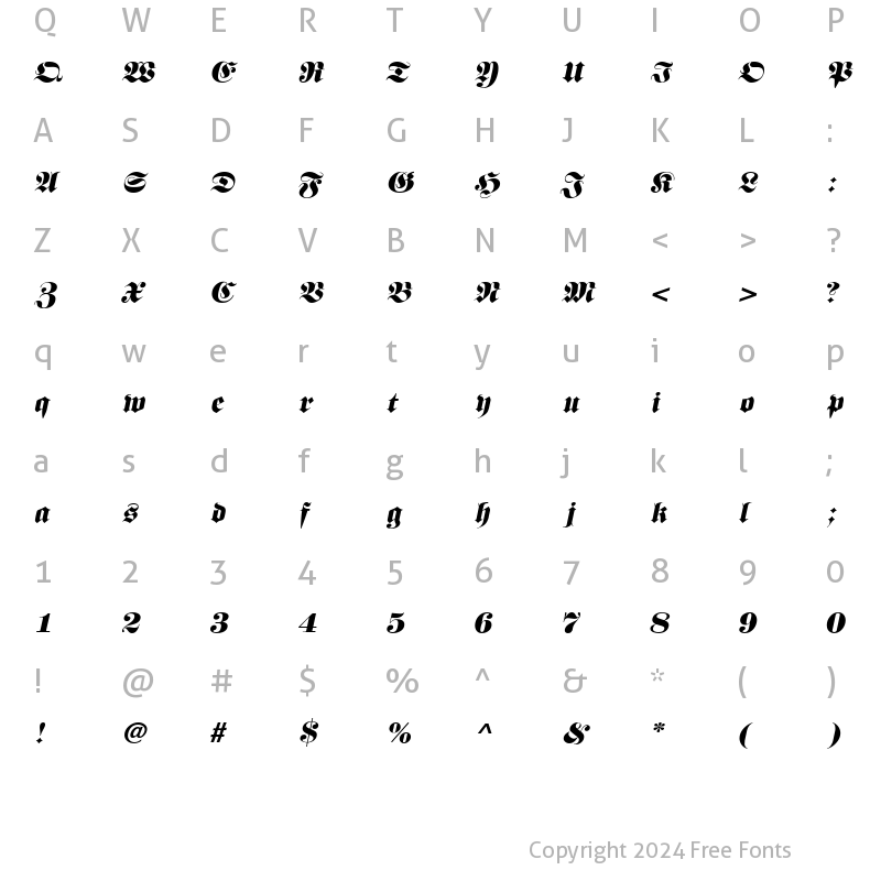 Character Map of Berliner Italic