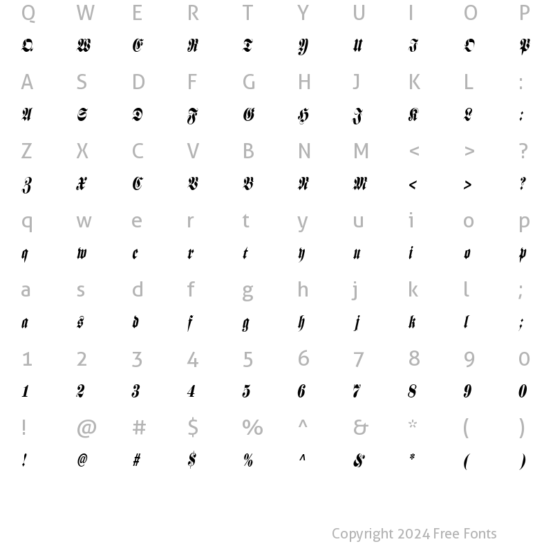 Character Map of BerlinerCondensed Italic