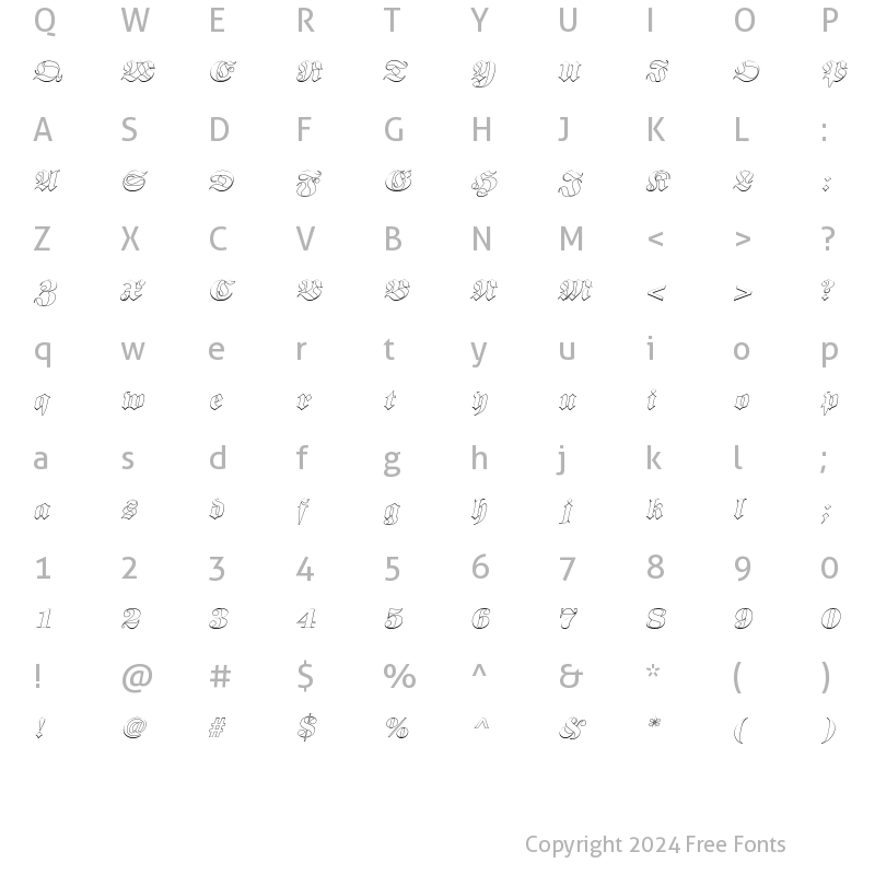 Character Map of BerlinerOutline Italic