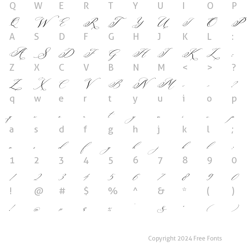 Character Map of Berlishanty Calligraphy Italic