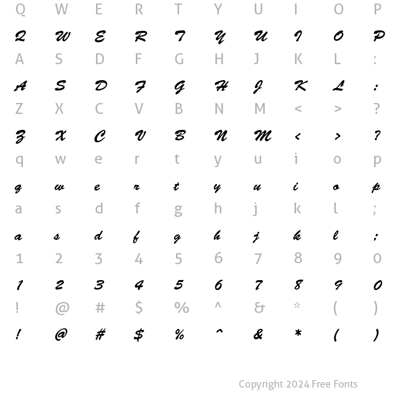 Character Map of Bermuda Script Regular