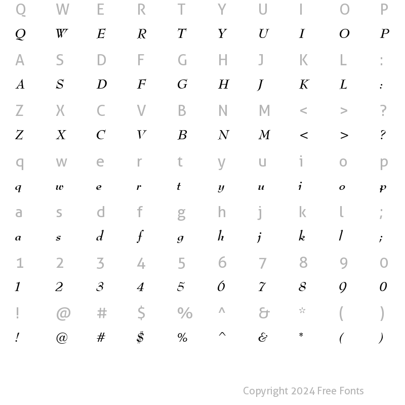 Character Map of Bernadette Bold Italic