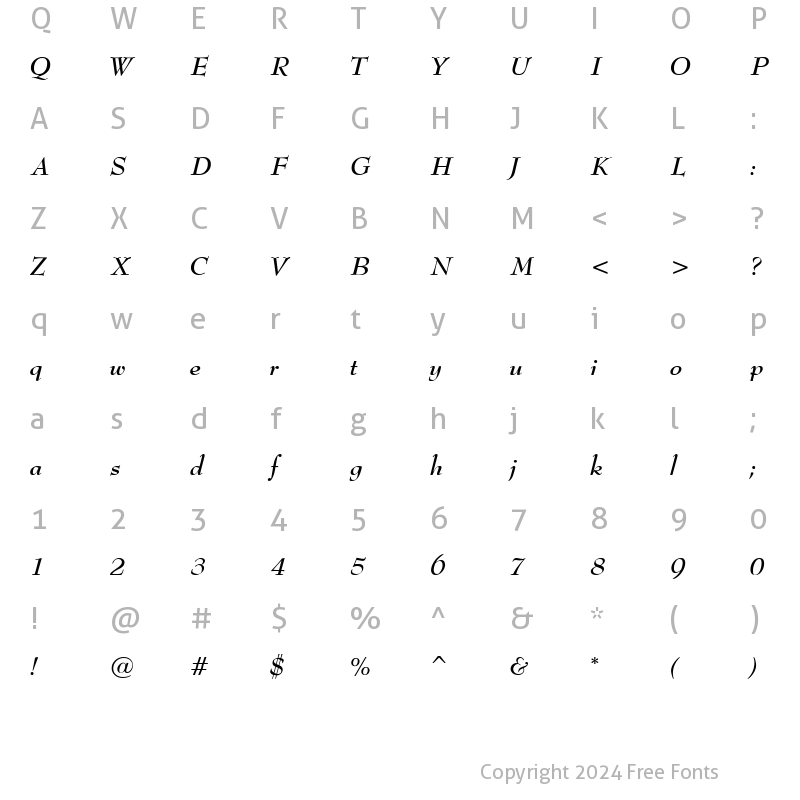 Character Map of Bernadette BoldItalic