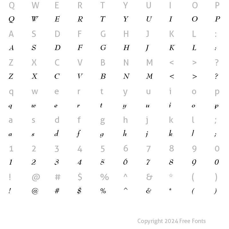 Character Map of Bernard Bold Italic