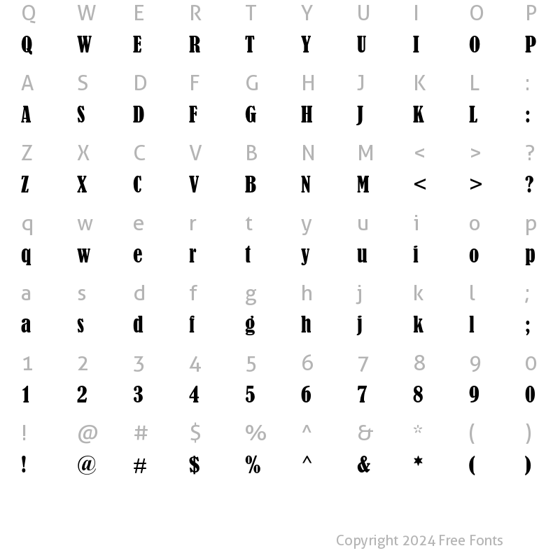 Character Map of Bernard MT Std Condensed