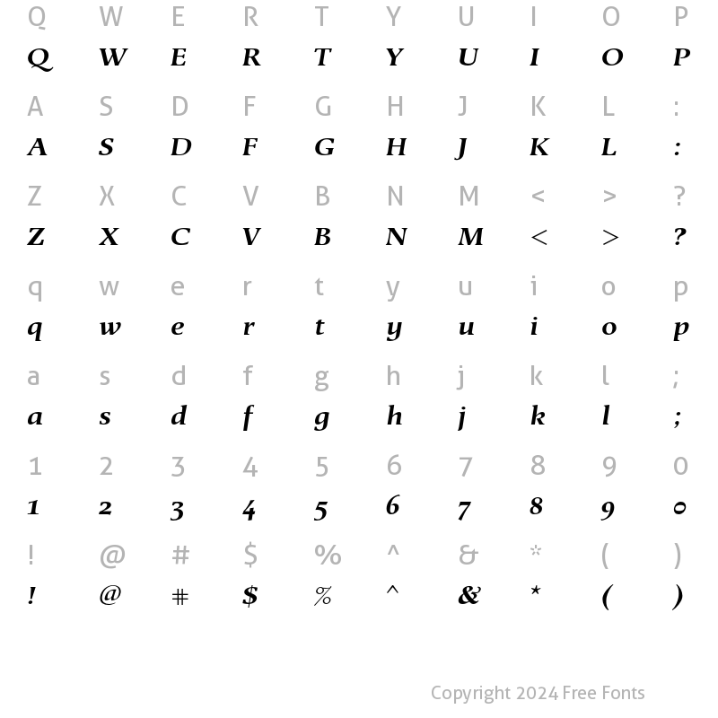 Character Map of Berndal LT Std BoldItalic