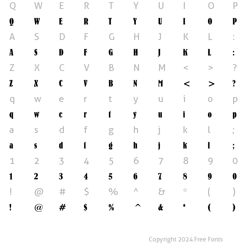 Character Map of Bernhard Bold Condensed Regular