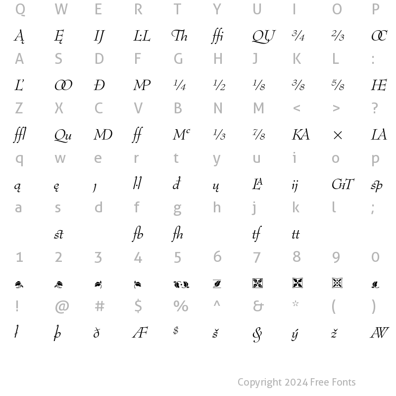 Character Map of Bernhard Modern Extension Italic