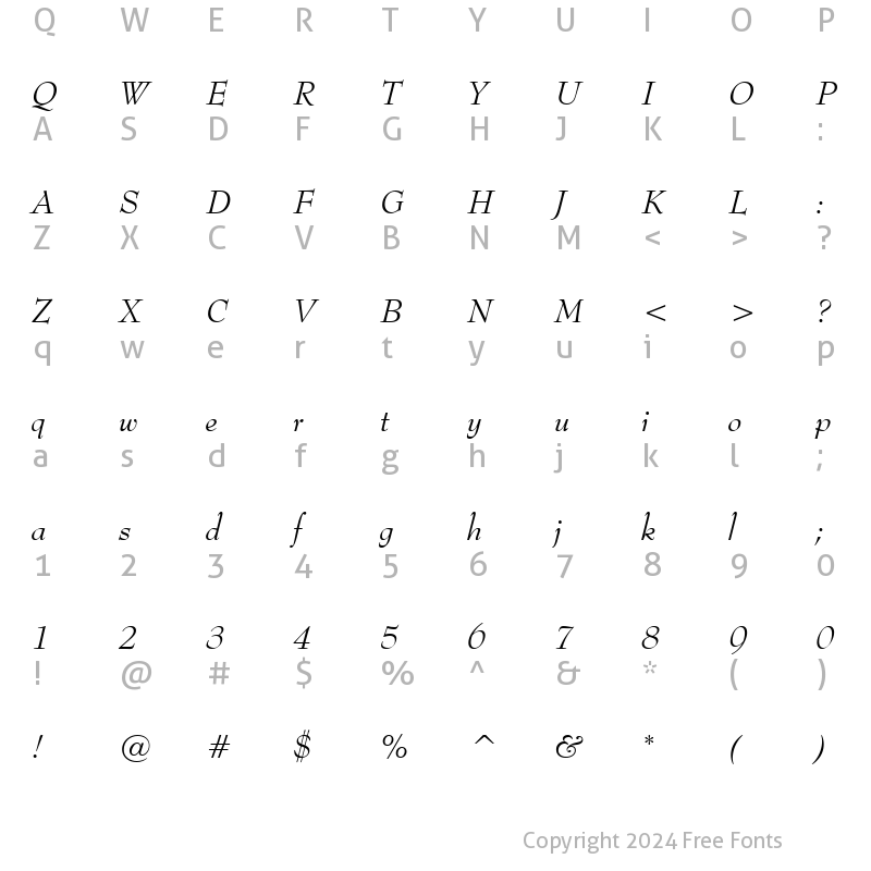 Character Map of Bernhard Modern GX BT Italic