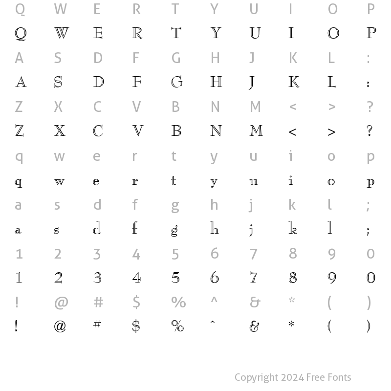 Character Map of Bernhard Modern ICG Eng