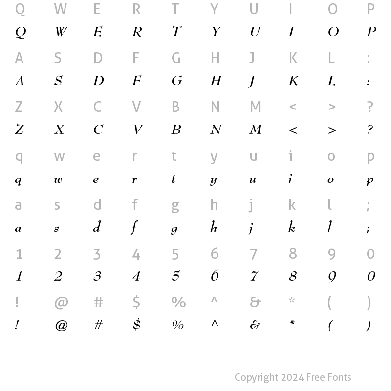 Character Map of Bernhard Modern Std Bold Italic